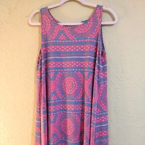 Tori Richards Pink and Blue Sleeveless Dress - Size Medium
